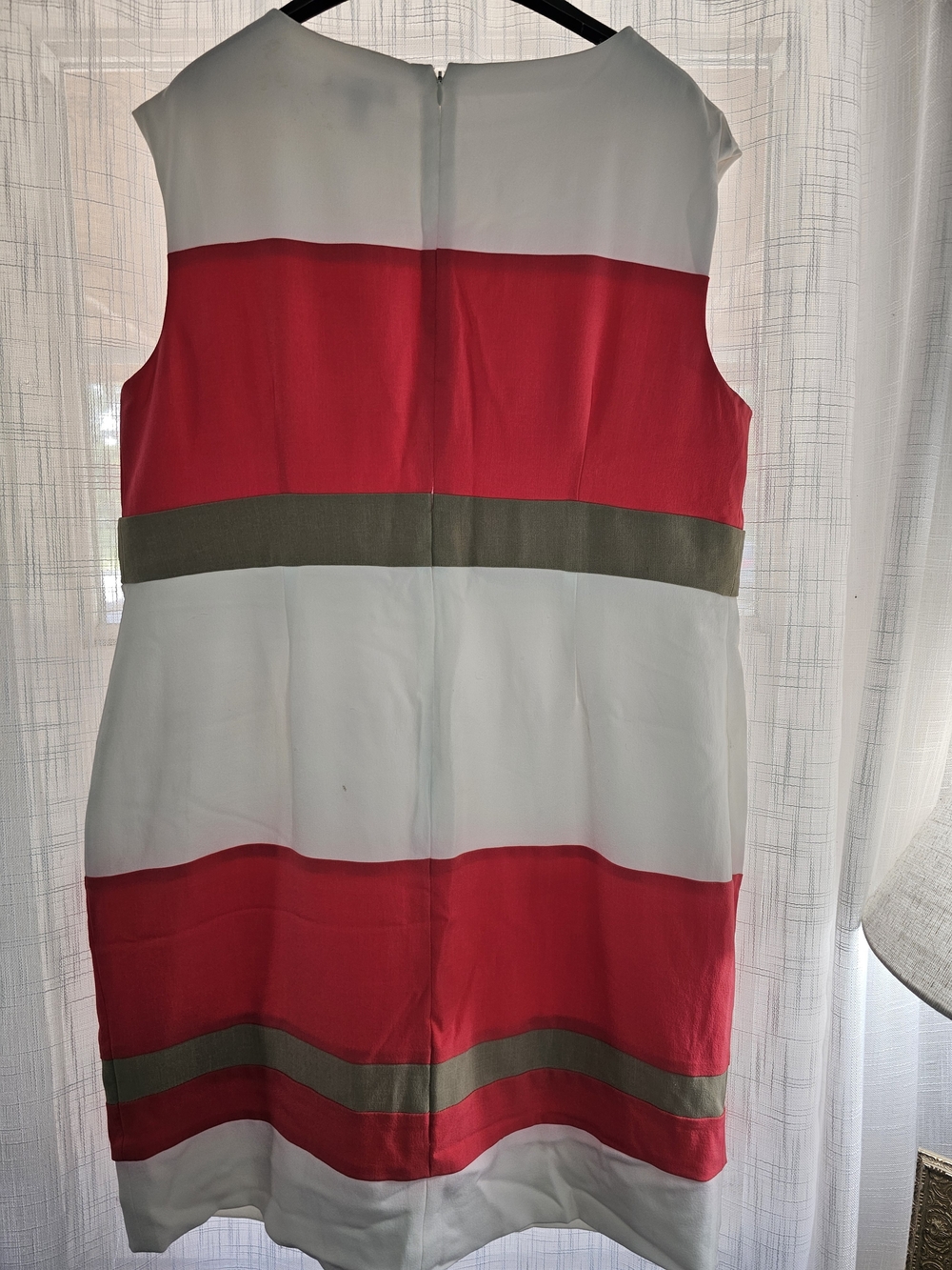 dressbarn Red, White & Olive Colorblock Sleeveless Shift Dress